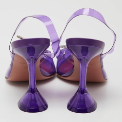 Pre Owned Amina Muaddi Purple PVC Begum Crystal Embellished Slingback Pumps Size 39.5