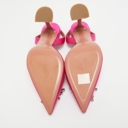 Pre Owned Amina Muaddi Pink Satin Begum Slingback Pumps Size 40.5 