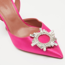 Pre Owned Amina Muaddi Pink Satin Begum Slingback Pumps Size 40.5 