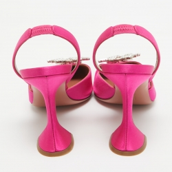 Pre Owned Amina Muaddi Pink Satin Begum Slingback Pumps Size 40.5 