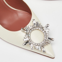 Pre Owned Amina Muaddi Ivory Satin Begum Pumps Size 38.5