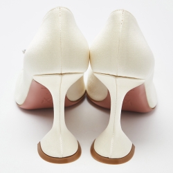 Pre Owned Amina Muaddi Ivory Satin Begum Pumps Size 38.5