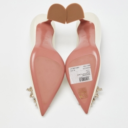 Pre Owned Amina Muaddi Ivory Satin Begum Pumps Size 38.5