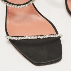 Pre Owned Amina Muaddi Black Satin Gilda Slide Sandals 41