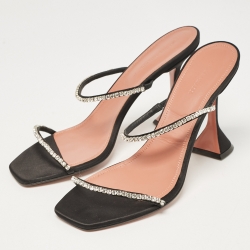 Pre Owned Amina Muaddi Black Satin Gilda Slide Sandals 41