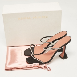 Pre Owned Amina Muaddi Black Satin Gilda Slide Sandals 41
