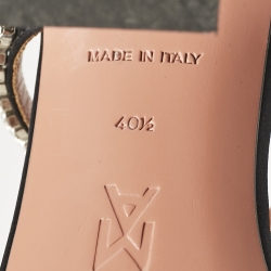 Pre Owned Amina Muaddi Black Satin Crystal Embellished Gilda Sandals Size 40.5