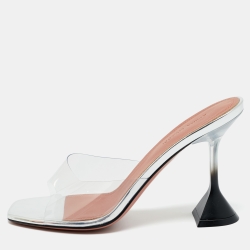 Pre Owned Amina Muaddi Transparent PVC lupita Slide Sandals Size 37