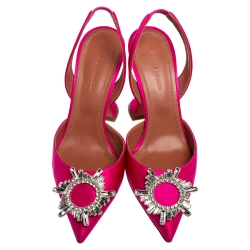 Pre Owned Amina Muaddi Pink Satin Begum Slingback Pumps Size 36.5