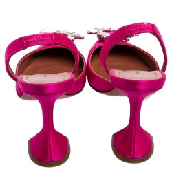 Pre Owned Amina Muaddi Pink Satin Begum Slingback Pumps Size 36.5