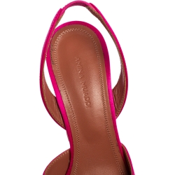 Pre Owned Amina Muaddi Pink Satin Begum Slingback Pumps Size 36.5