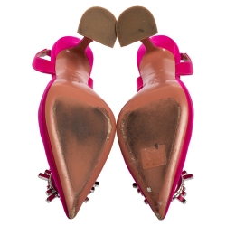 Pre Owned Amina Muaddi Pink Satin Begum Slingback Pumps Size 36.5