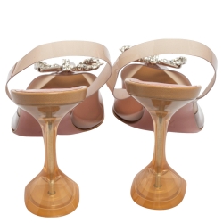 Pre Owned Amina Muaddi Nude PVC Rosie Slingback Pumps Size 39