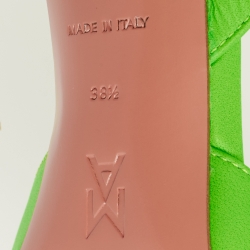 Pre Owned Amina Muaddi Neon Green Leather Begum Crystal Embellished Slingback Sandals Size 38.5