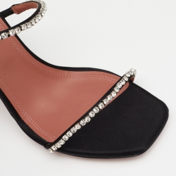 Pre Owned Amina Muaddi Black Satin Crystal Embellished Gilda Slide Sandals Size 40