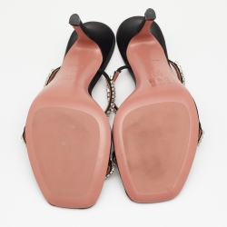 Pre Owned Amina Muaddi Black Satin Crystal Embellished Gilda Slide Sandals Size 40