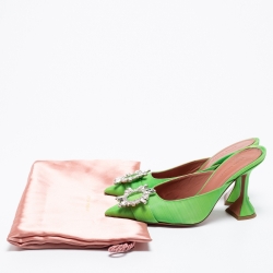 Amina Muaddi Green Vinyl Begum Crystal Embellished Mules Size 38