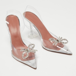 Pre Owned Amina Muaddi Transparent PCV Rosie Slingback Pumps Size 42