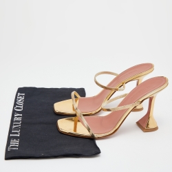 Pre Owned Amina Muaddi Metallic Gold Metal Gilda Slide Sandals Size 39.5