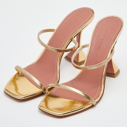 Pre Owned Amina Muaddi Metallic Gold Metal Gilda Slide Sandals Size 39.5