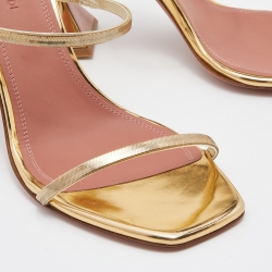 Pre Owned Amina Muaddi Metallic Gold Metal Gilda Slide Sandals Size 39.5