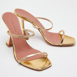 Pre Owned Amina Muaddi Metallic Gold Metal Gilda Slide Sandals Size 39.5