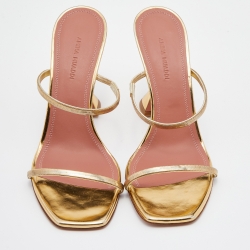 Pre Owned Amina Muaddi Metallic Gold Metal Gilda Slide Sandals Size 39.5