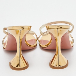 Pre Owned Amina Muaddi Metallic Gold Metal Gilda Slide Sandals Size 39.5