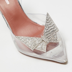 Pre Owned Amina Muaddi x AWGE Transparent PVC Crystal Embellished Phoenix Slingback Pumps Size 38