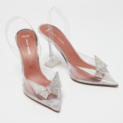 Pre Owned Amina Muaddi x AWGE Transparent PVC Crystal Embellished Phoenix Slingback Pumps Size 38