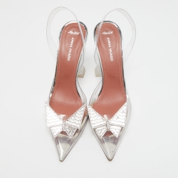 Pre Owned Amina Muaddi x AWGE Transparent PVC Crystal Embellished Phoenix Slingback Pumps Size 38