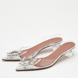 Pre Owned Amina Muaddi Transparent PVC Begum Slingback Pumps Size 38.5