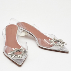 Pre Owned Amina Muaddi Transparent PVC Begum Slingback Pumps Size 38.5