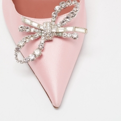 Pre Owned Amina Muaddi Pink Satin Crystal Embellished Rosie Pumps Size 40