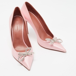 Pre Owned Amina Muaddi Pink Satin Crystal Embellished Rosie Pumps Size 40