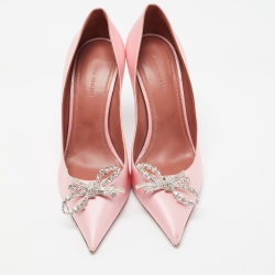 Pre Owned Amina Muaddi Pink Satin Crystal Embellished Rosie Pumps Size 40