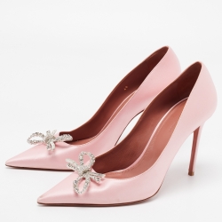 Pre Owned Amina Muaddi Pink Satin Crystal Embellished Rosie Pumps Size 40