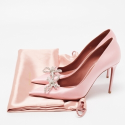 Pre Owned Amina Muaddi Pink Satin Crystal Embellished Rosie Pumps Size 40