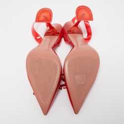 Pre Owned Amina Muaddi Red Rosie Crystal Embellished PVC Pointed Toe Slingback Pumps Size 41