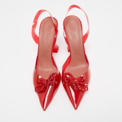Pre Owned Amina Muaddi Red Rosie Crystal Embellished PVC Pointed Toe Slingback Pumps Size 41