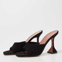 Pre Owned Amina Muaddi Black Suede Lupita Slides Size 35.5