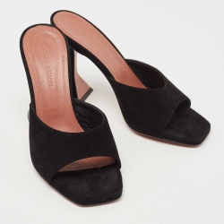 Pre Owned Amina Muaddi Black Suede Lupita Slides Size 35.5