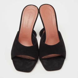 Pre Owned Amina Muaddi Black Suede Lupita Slides Size 35.5