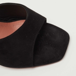 Pre Owned Amina Muaddi Black Suede Lupita Slides Size 35.5