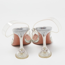 Pre Owned Amina Muaddi Clear/Silver PVC Rosie Slingback Pumps Size 36