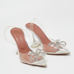 Pre Owned Amina Muaddi Clear/Silver PVC Rosie Slingback Pumps Size 36
