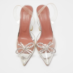 Pre Owned Amina Muaddi Clear/Silver PVC Rosie Slingback Pumps Size 36