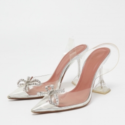 Pre Owned Amina Muaddi Clear/Silver PVC Rosie Slingback Pumps Size 36