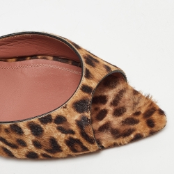 Amina Muaddi Beige/Brown Leopard Print Calfhair Caroline Mule Size 38.5