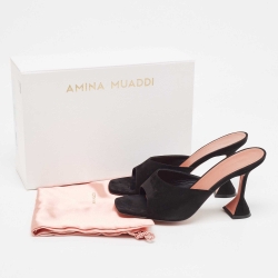 Pre Owned Amina Muaddi Black Suede Lupita Slide Sandals Size 41